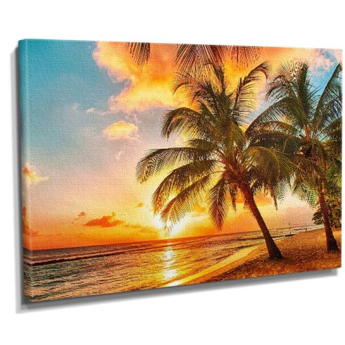 Palmiye ve Deniz manzaralı canvas tablo
