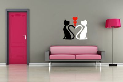 Siyah Beyaz Aşık Kedi Stickeri