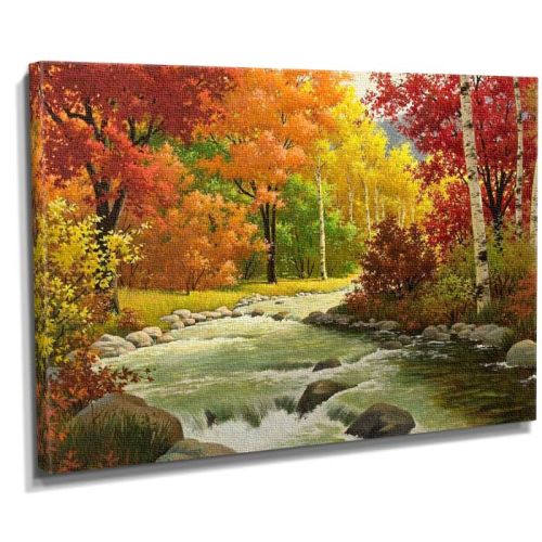 Sonbahar ve şelale manzaralı canvas tablo