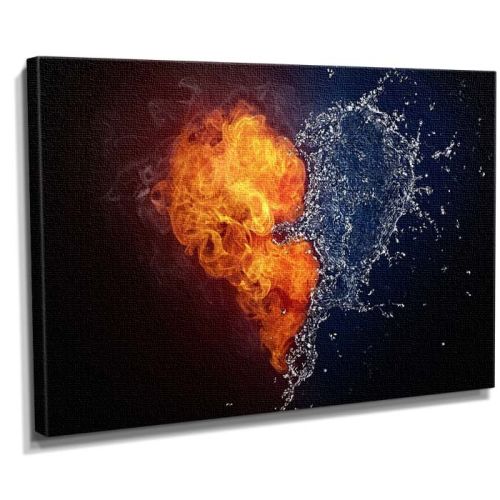 Su ve Ateş kalpli canvas tablo
