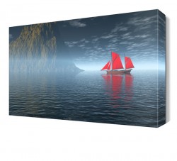 Kırmız Yelkenli Kayık Canvas Tablo