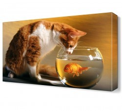 Kedi ve Fanustaki Balık Canvas Tablo (1)