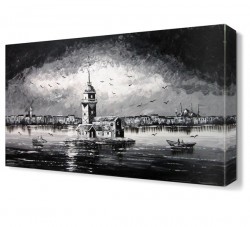 Kız Kulesi Siyah Beyaz Canvas Tablo - Thumbnail