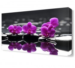 Mor Çiçekler ve Masaj Taşları Canvas Tablo (1)