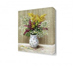 Beyaz Vazodaki Renkli Çiçekler Tablosu