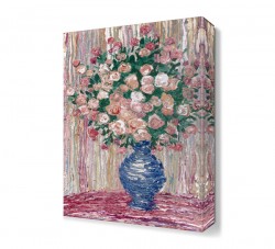 Mavi Vazo Pembe Çiçekler Tablosu