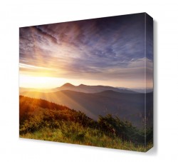 Parlak Güneş ve Dağ Manzarası Canvas Tablo